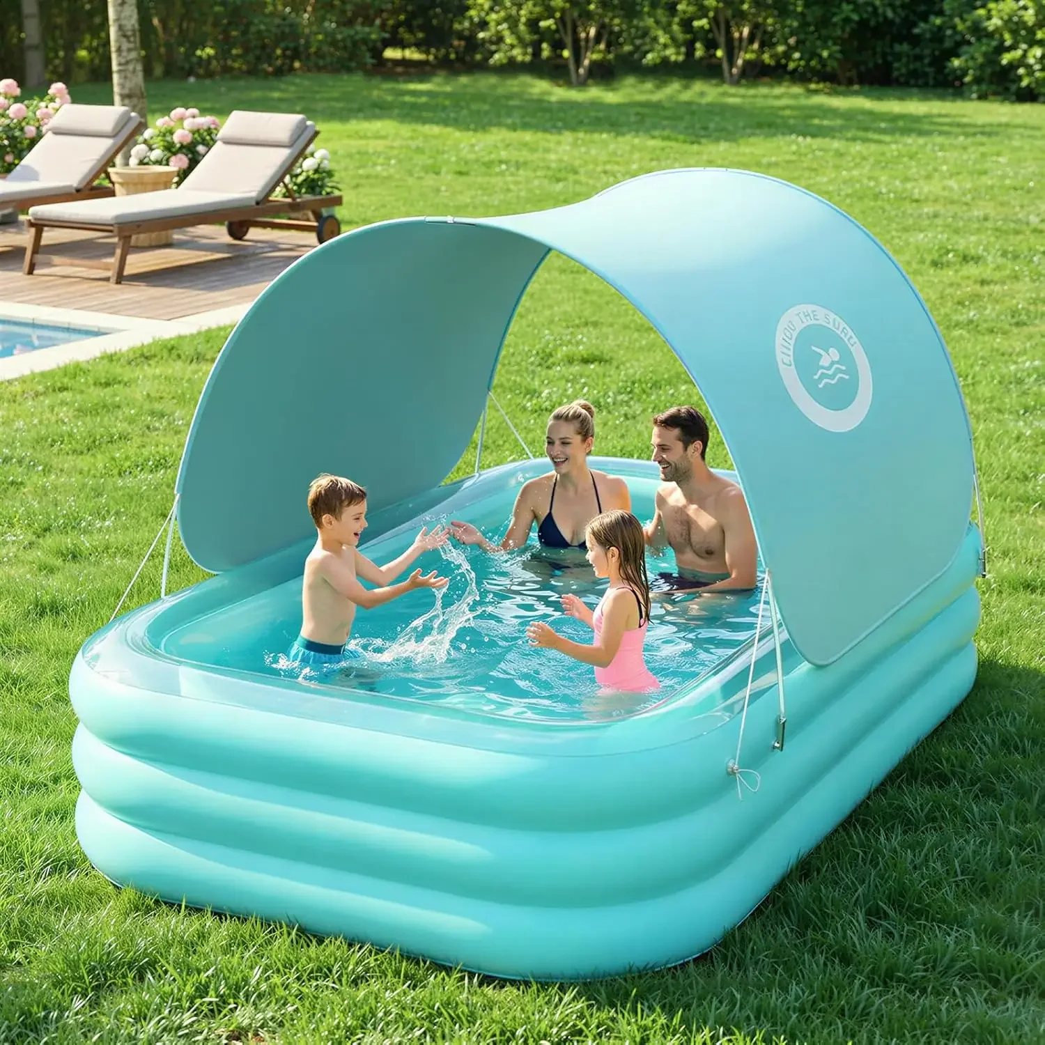 

Inflatable Pool With Canopy Large Blow Up Pool For Adults Family Outdoor Summer Backyard Garden Party Green