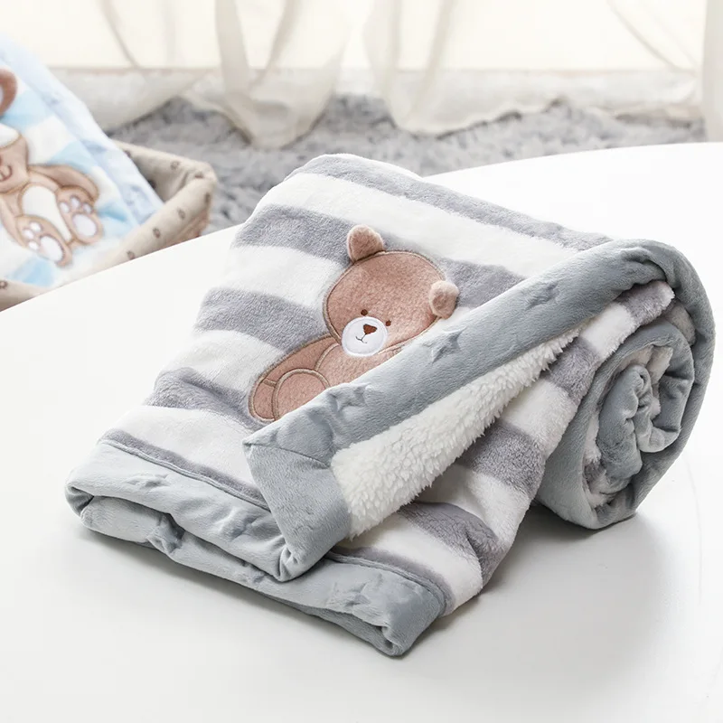 Baby Blanket Newborn Double Thick Flannel Swaddle Wrap Breathable Warm Coral Fleece Blanket Cute Cartoon Soft Children Quilt