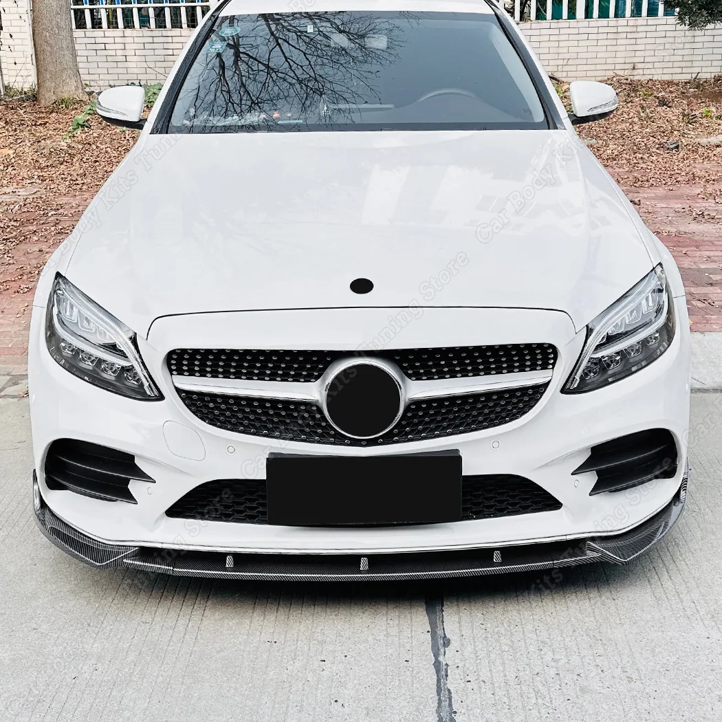 For Mercedes Benz C Class W205 C205 S205 2019-2021 AMG LCI Front Bumper Lip Protector Spoiler Canards Diffuser Body Kit Splitter