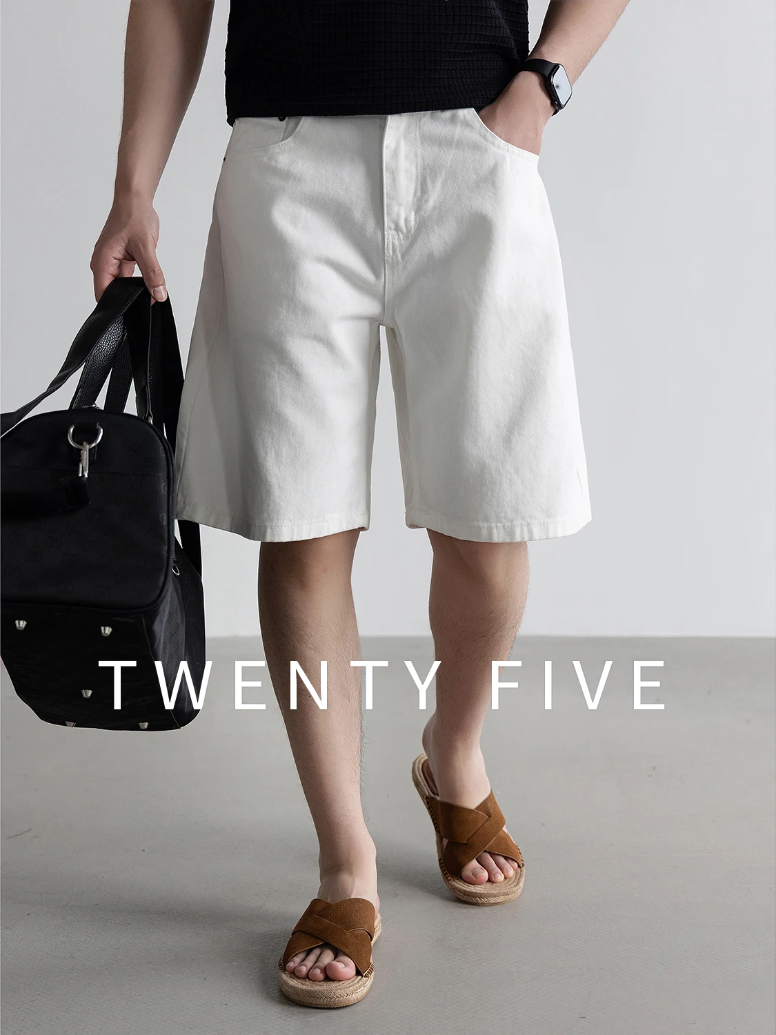 Comfortable Pure Cotton Men's Casual Shorts Breathable Five-Quarter Length Loose Fit Summer Wearable by TWENTY FIVE