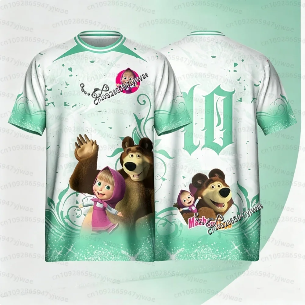 26 Heiß begehrtes Kinder-T-Shirt Russland Cartoon Masha und der Bär bedrucktes Fußballtrikot O-Ausschnitt Cosplay-T-Shirt Sommer Kinder- und Erwachsenen-T-Shirt – Detail 11