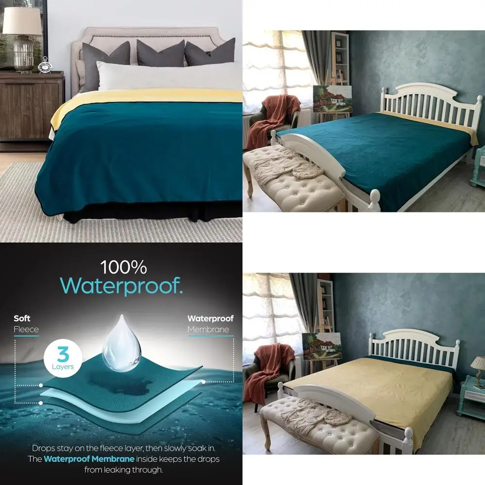 

Большое мягкое и уютное водонепроницаемое одеяло — герметичное, устойчивое к пятнам, легко чистится, двустороннее, синее/бежевое, 80x90