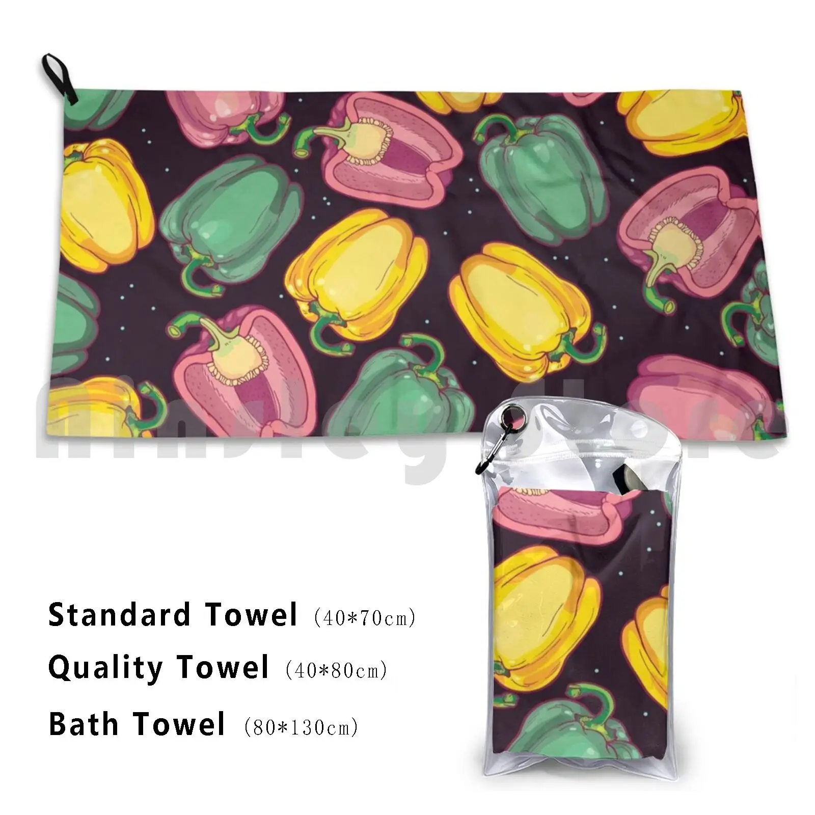 Epic Bell Peppers In Space Custom Towel Bath Towel Bell Pepper Pattern Night Sky Garden Pink