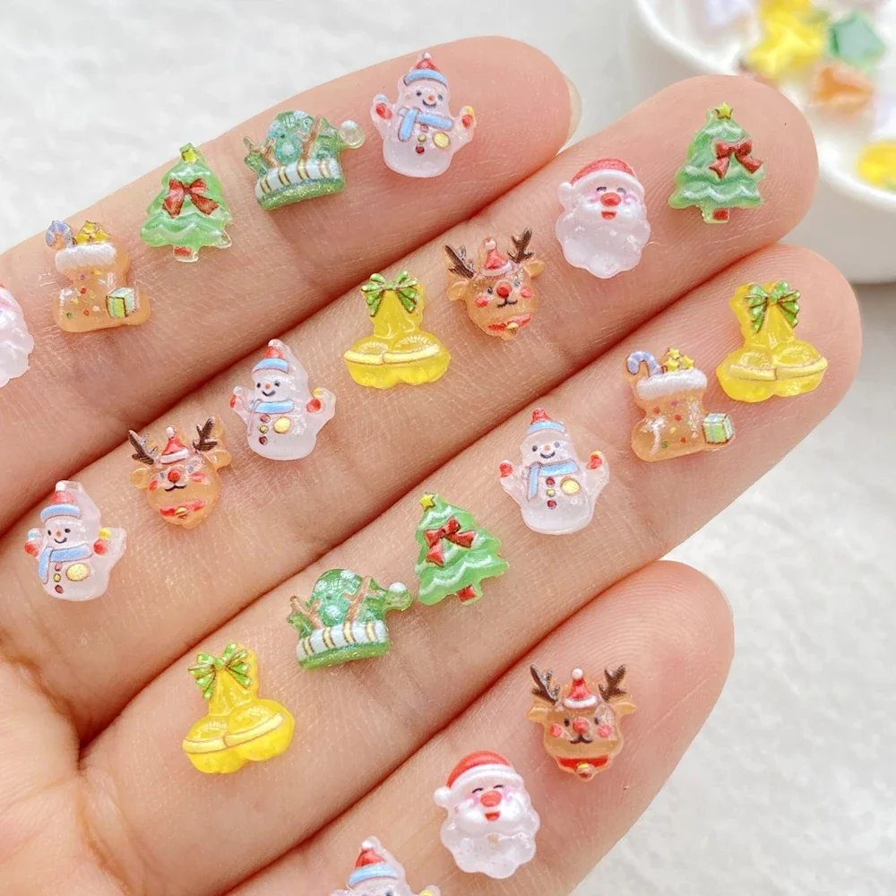 100pcs Resin Mini cartoon Santa Claus Snowman Christmas Tree Deer small bell Flat back Nails Art Decor DIY Scrapbook Accessories