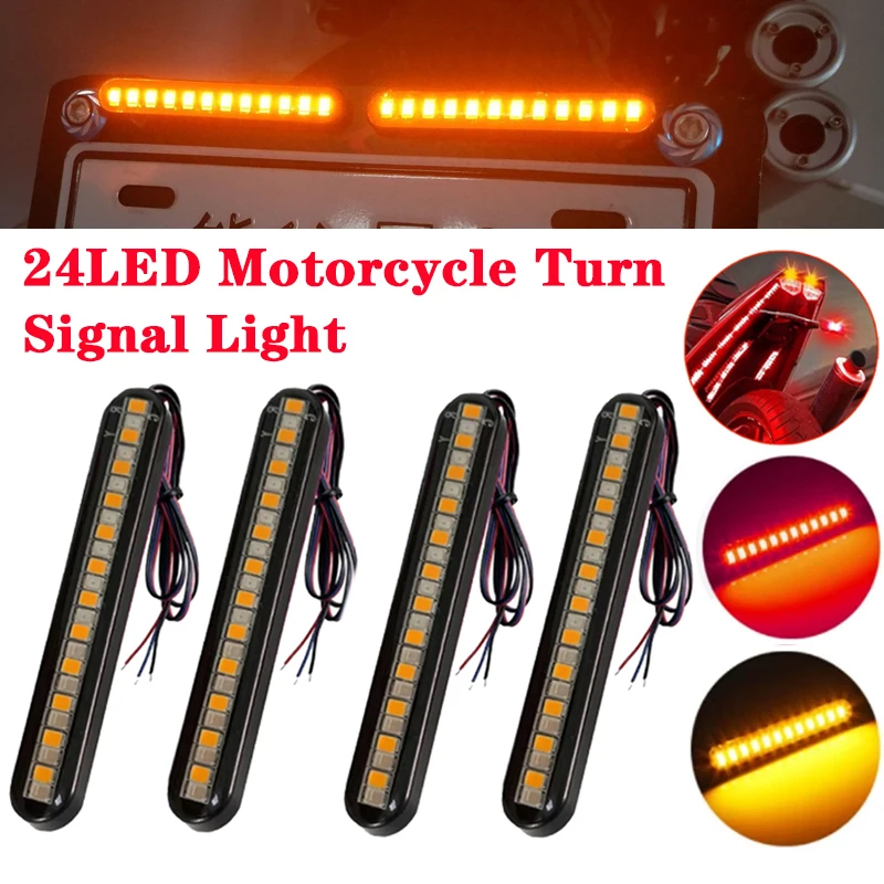 24LED Motorcycle Turn Signal Light Mini Flowing Water License Plate Lights Two-color Led Rear Brake Lamp 12V Moto Indicators