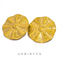 New Stainless Steel Big Stud Earrings For Women Round Fold Flowers Hyperbolic Metal 18K Gold Plated Trendy Jewelry Gift