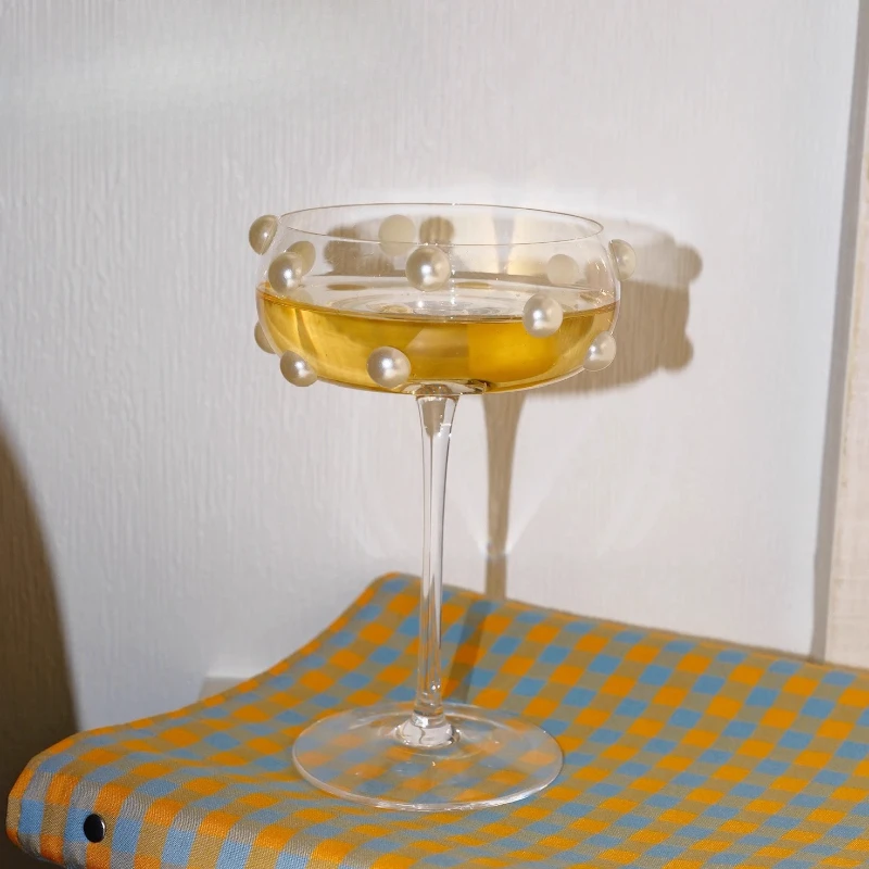 

Original Handmade Champagne Glass, Pearl Adorned Stemmed Glass, Exquisite Ice Cream Cup, Luxury Dessert Glassware for Dining