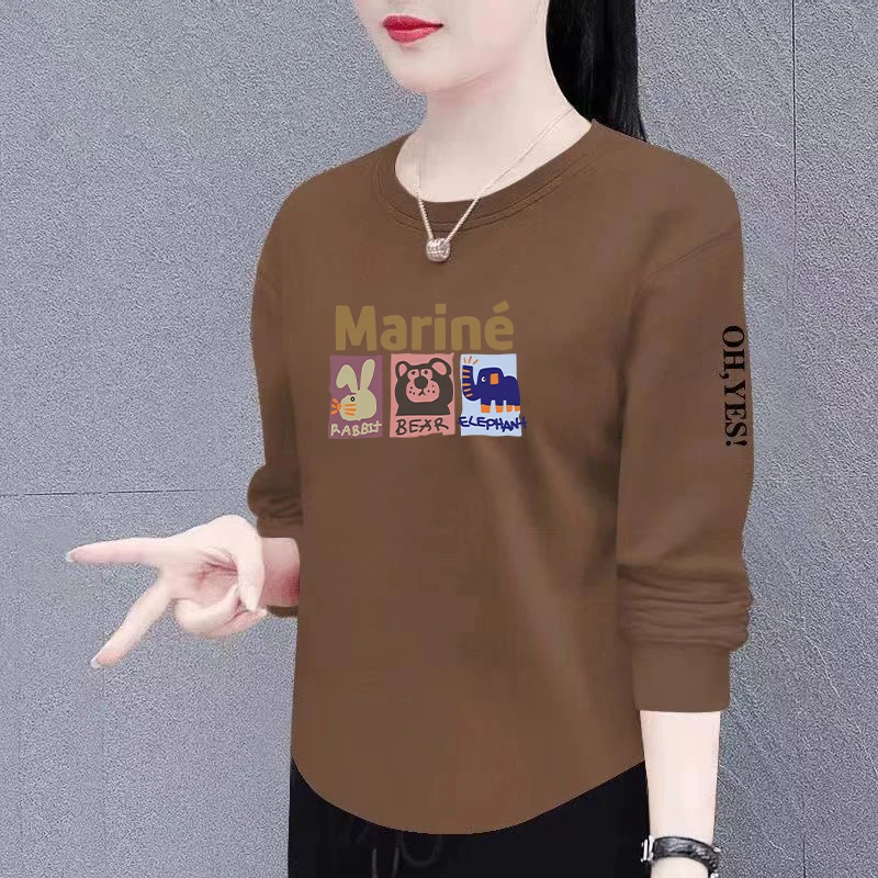 

Fashionable Mommy Style Long Sleeve round Neck Slimming Top for Middle-Aged And Elderly Women Warm Polyester Fiber Printed T-...