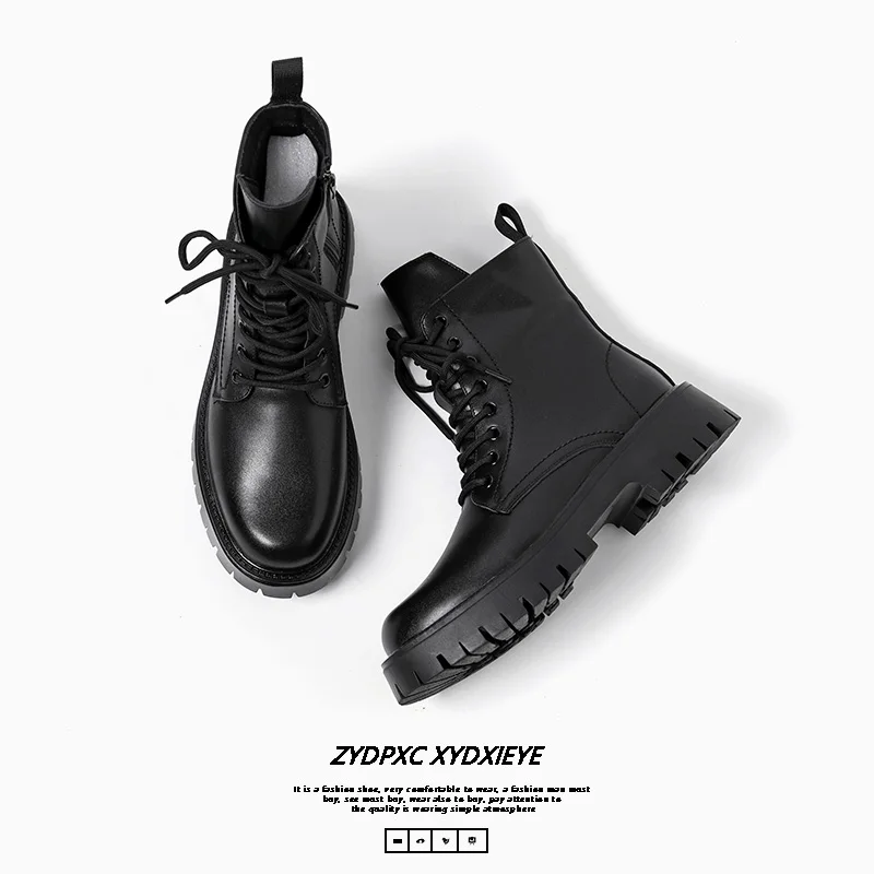 メンズハイカットブーツ 高品質 防水レザーブーツ ファッションバイクブーツ 防水ハイカットバイクレザーブーツ