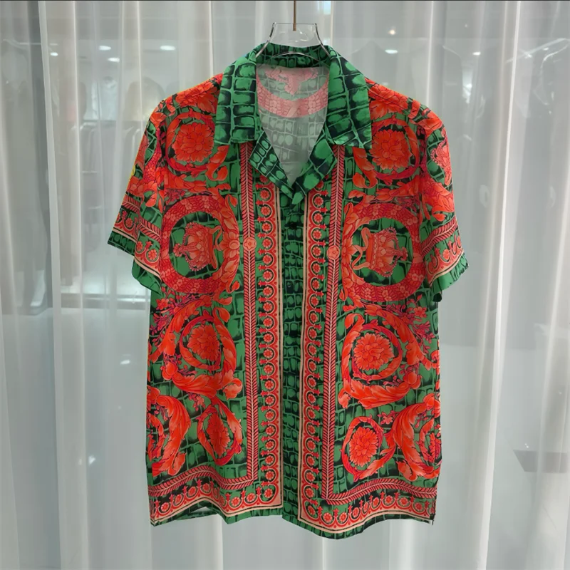 Luxe Man Shirt Korte Mouw Button Down Koninklijke Heren Tops Shirt Zachte Zijden Top Heren Shirt 2025, Hot Koop Koninklijke Shirt Kleding