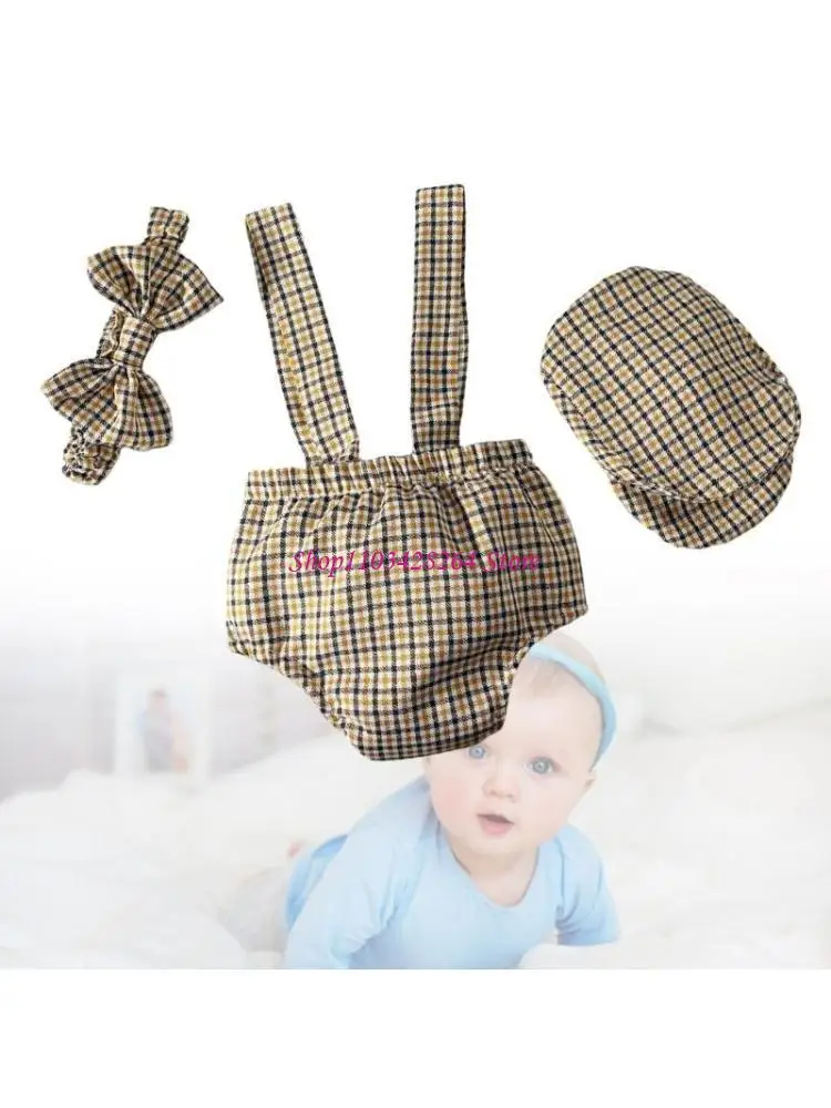 

3 шт., подтяжки в клетку из мягкого полиэстера для первых фотосессий для маленьких мальчиков, джентльмены, со шляпой и для