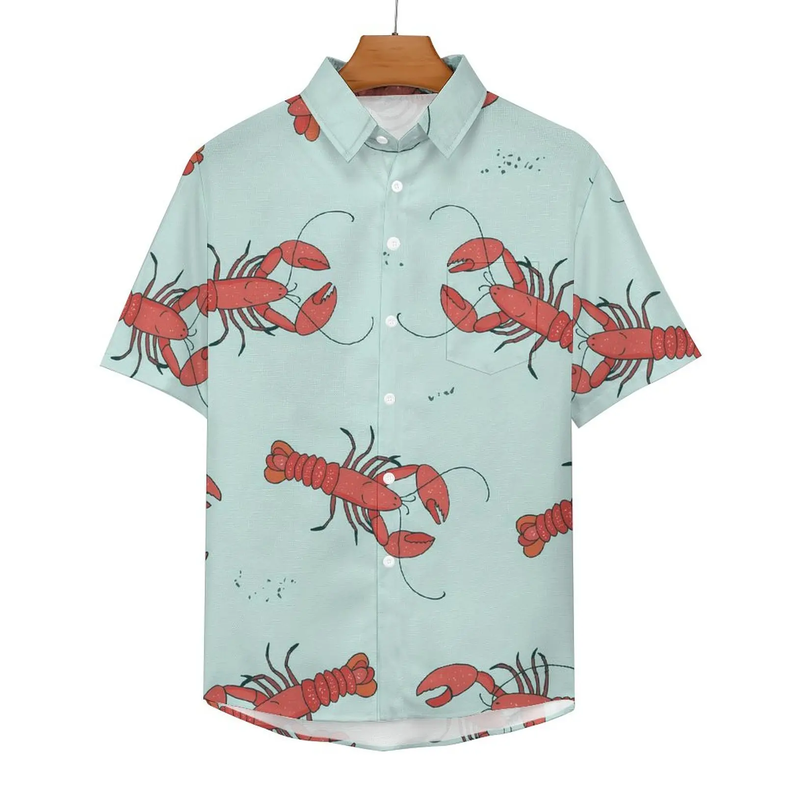 

Lobster Print Loose Shirt Man Beach Sea Animals Casual Shirts Summer Graphic Short-Sleeve Retro Oversized Blouses