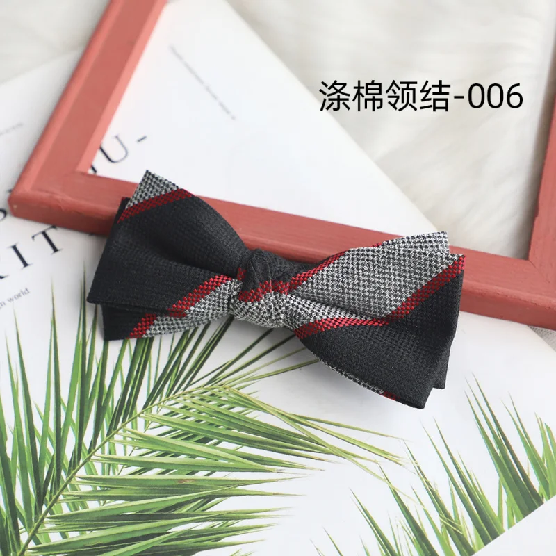 Мужской деловой повседневный галстук-бабочка из полиэстера и хлопка в полоску-бабочку в горошек