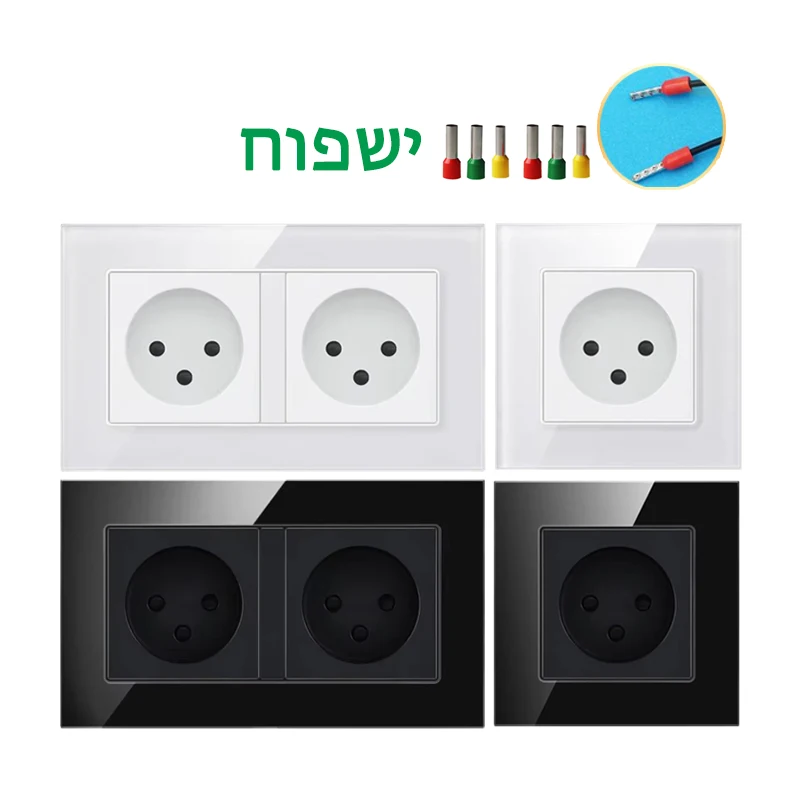 

Israel Wall Power Socket 1 2 Outlets 16A 2000W 86 146mm Power Israelites Plug Home Glass PC Panel Black White Office Socket