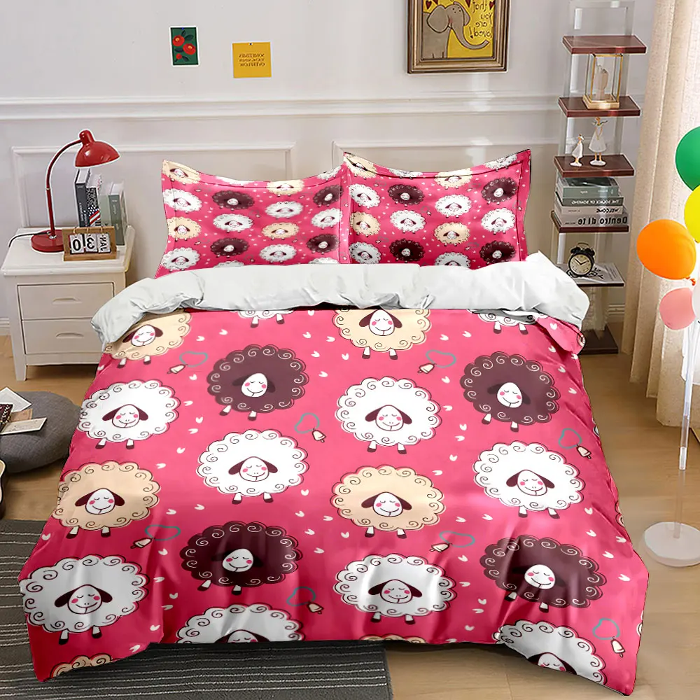 

Cartoon sheep on pink background pattern Print Soft Comfortable Duvet Cover Bedding Set Included 1*Duvet Cover 2*Pillowcases