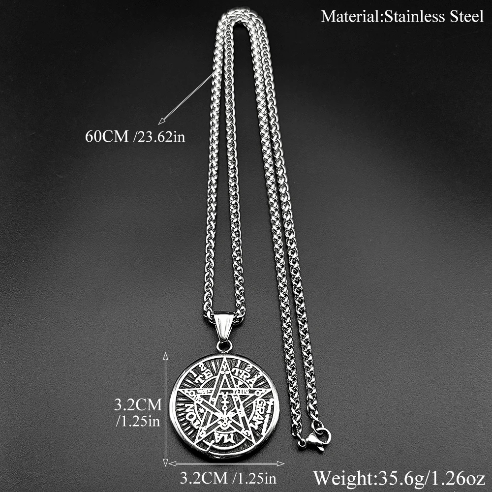 Hexerei-Pentagramm-Halskette für Frauen, Edelstahl, schwarzes Tetragrammaton, Solomon, Gothic, Dark Punk, Amulett, Herrenkette, Schmuck – Detail 3