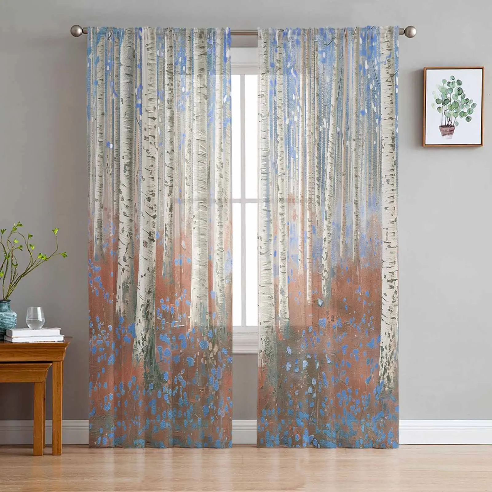 

Impressionism Of Oil Painting Forest Plants Sheer Curtains for Living Room Modern Home Decor Tulle Curtain Bedroom Voile Drapes