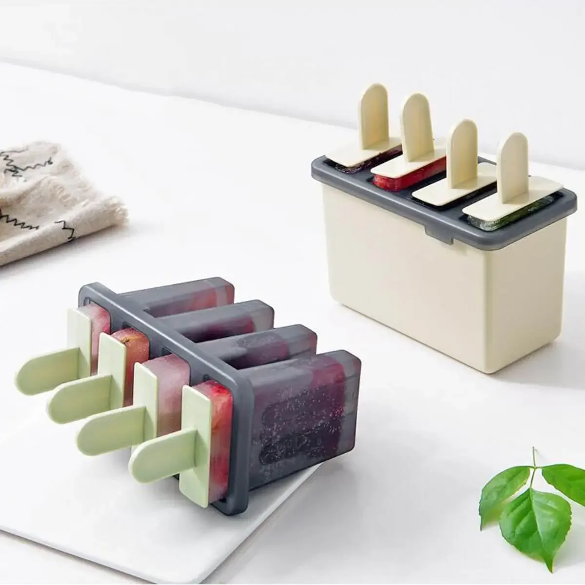 DIY Ice Cube Mold Box Ice Cream Juice Yogurt Lolly Mould Tray Tools Square 4 Cell Silicone Popsicle Maker Molds