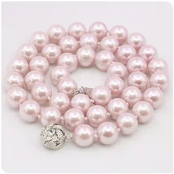 10mm Pink Round Shell Pearl Necklace Women Girls DIY Accessories Fashion Jewelry Making Design Rose Clasp Hand Mand Ornaments