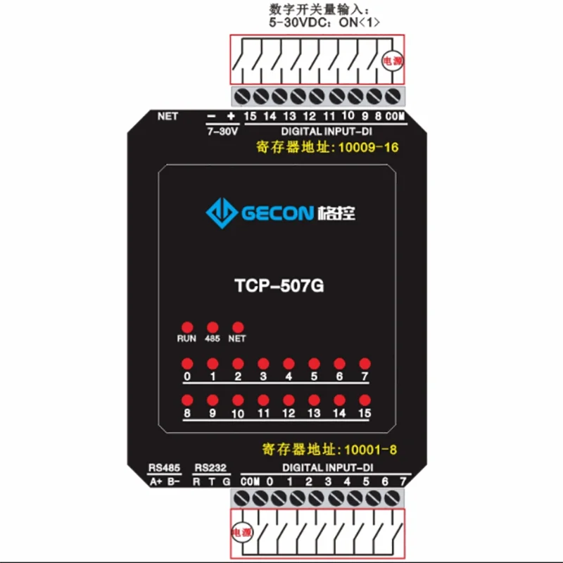 

TCP-507G Ethernet module 16-channel DI industrial acquisition control module ModbusRTU TCP UDP protocol IO unit