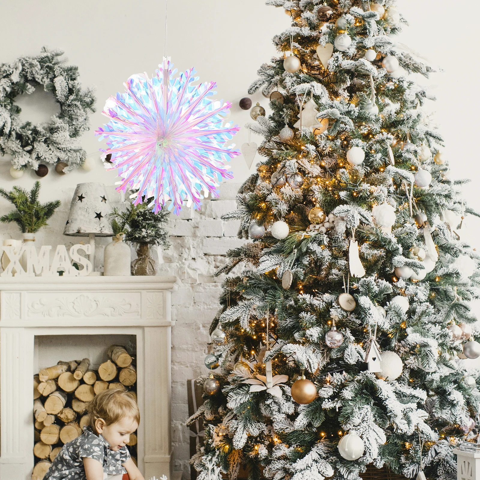

2 Pcs Snowflake Fan Decoration Christmas Decorations Xmas Tree Decorate Party Supplies Hanging Ornament Neon Color Film