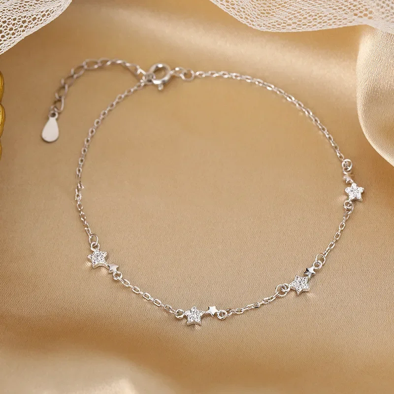 925 prata esterlina cristal estrela charme pulseira & pulseira para mulheres elegante festa de casamento jóias presente