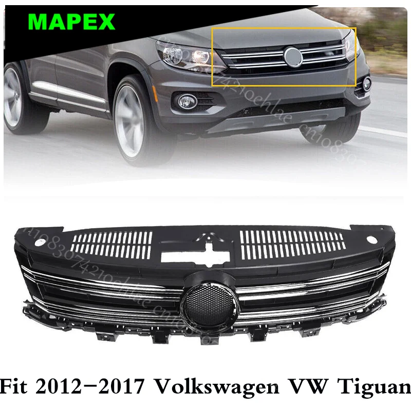 Fit 2012-2017 Volkswagen VW Tiguan Front Bumper Upper Grille Grill Chrome Trim