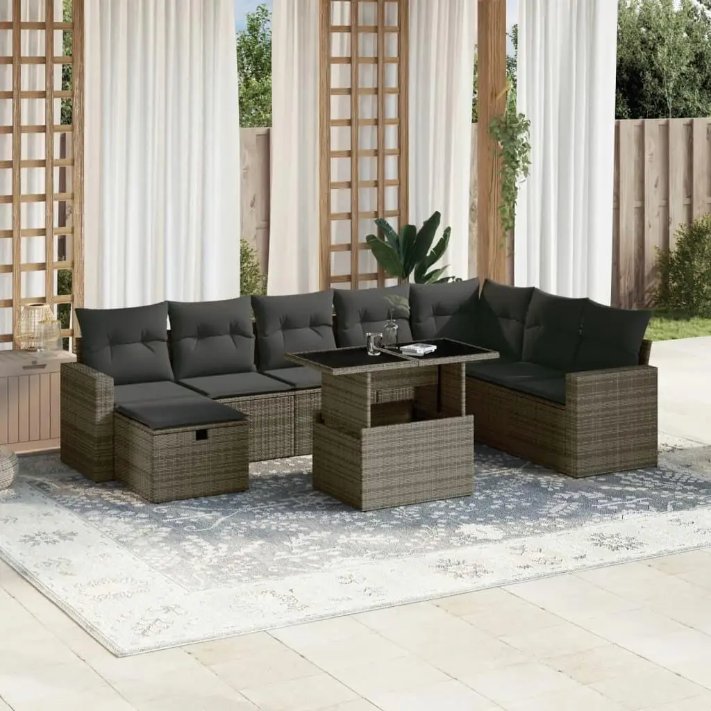 

Garden Sofa Set Grey PE Rattan Powder Coated Steel Large Outdoor Furniture Comfortable Seating for Patio Lawn Balcony