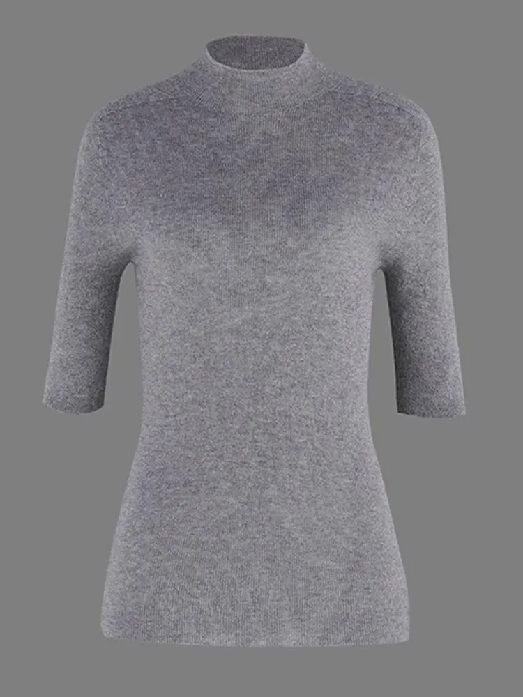 심플한 단색 하이 칼라 니트웨어 여름 신상 여성 패션 한국 스타일 탑