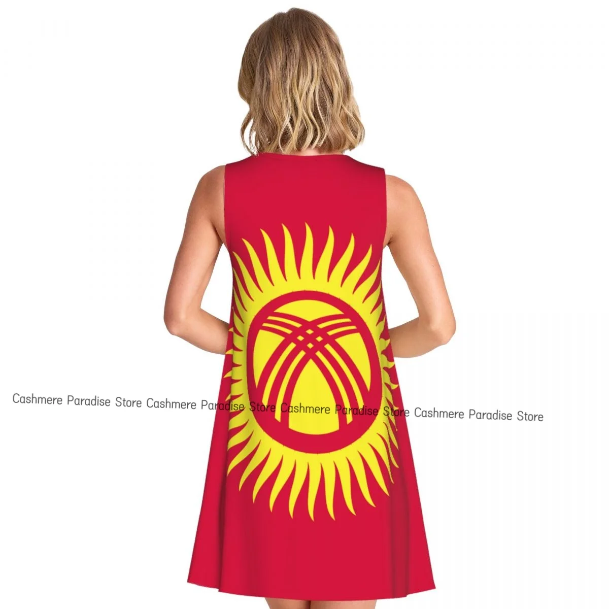 Sukienki damskie 2025 z flagą Kirgistanu, okrągły dekolt, bez rękawów, długa sukienka