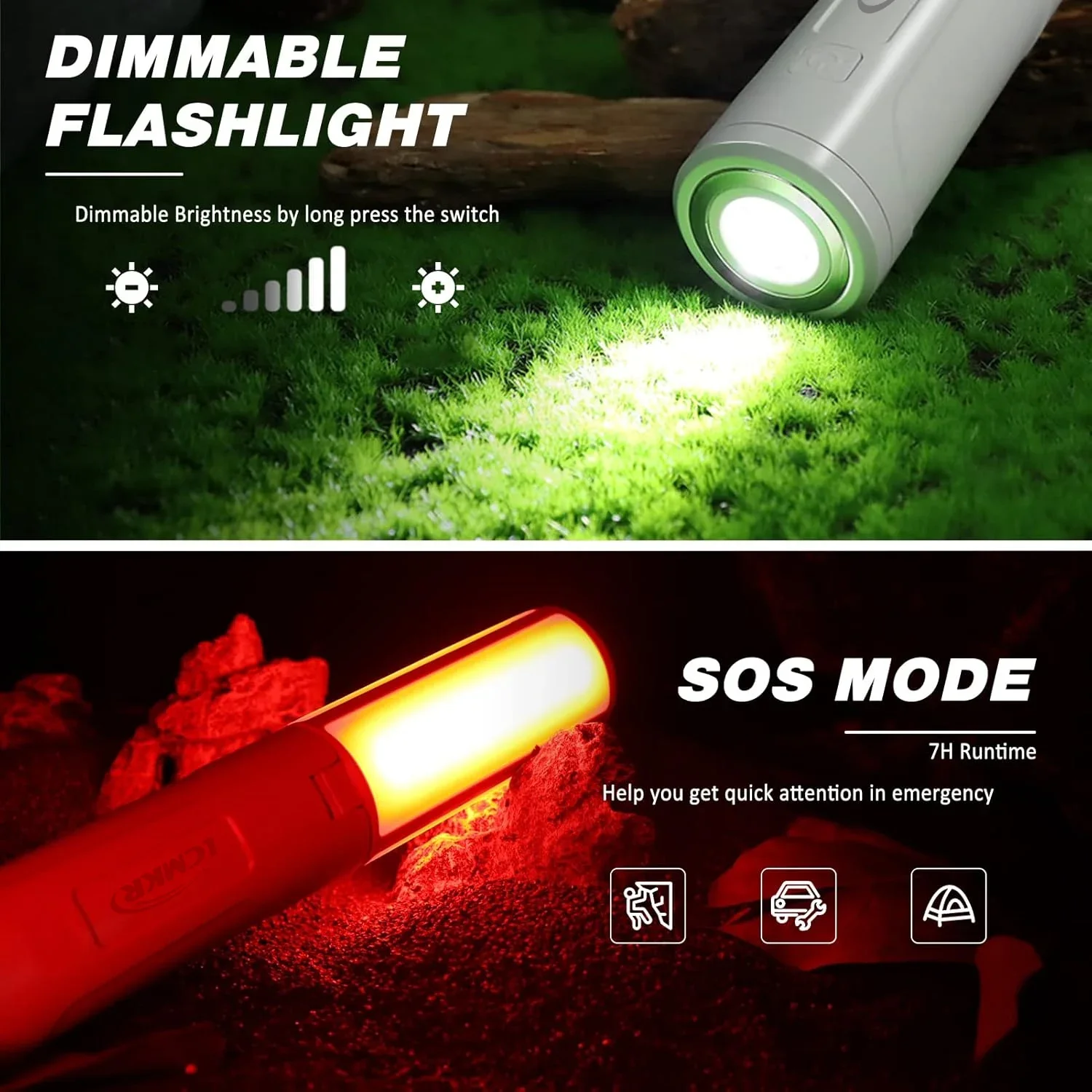 Luz de camping plegable LED regulable Linterna de camping recargable por USB con 90 °   Linterna plegable ajustable IPX4 Luz portátil