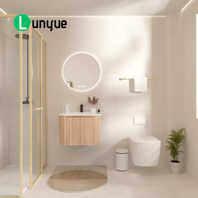 Modern Eco-friendly Wood Wall Mounted Bathroom Washstand Cabinet 24 Inch Durable Renewable Easy to Clean Vanity Storage Unit