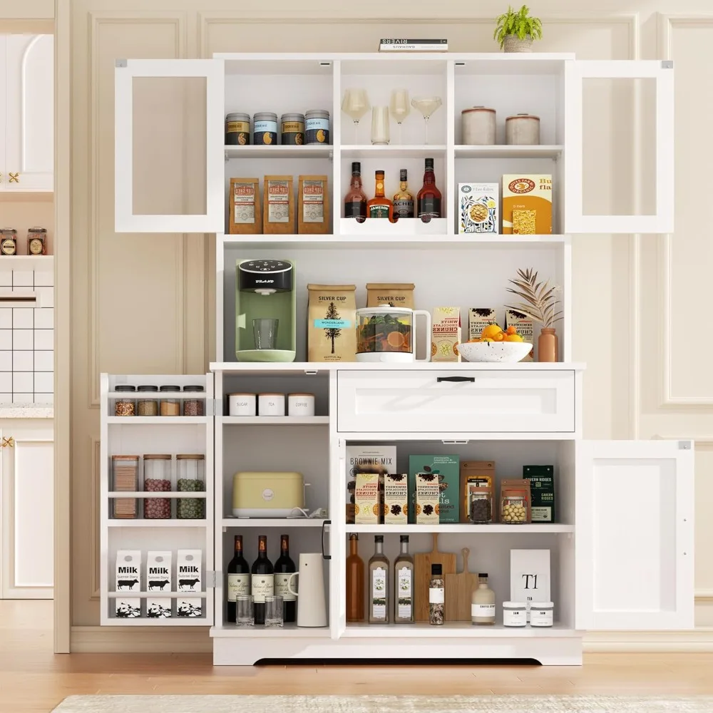 

Kitchen Pantry Cabinet, Farmhouse Kitchen Hutch Tall Storage Cabinet with Doors and Shelves, Modern Food Pantry for, Customized