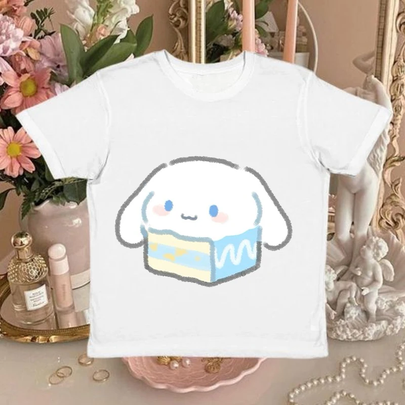 Cinnamoroll Sanrio T-shirt Short-sleeved New Summer Y2K Clothes   Kawaii Sweet Girl Harajuku Vintage Short Style T-Shirts