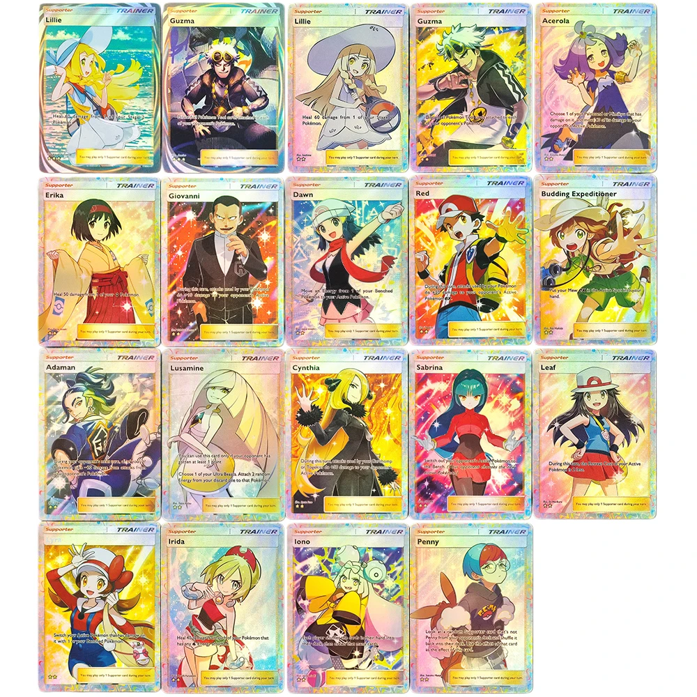 DIY Pokemon TCG bolsillo tarjeta entrenador Lillie Lisia Copycat Fantina Hlal May Marlon aplicación súper rara tarjeta de juego