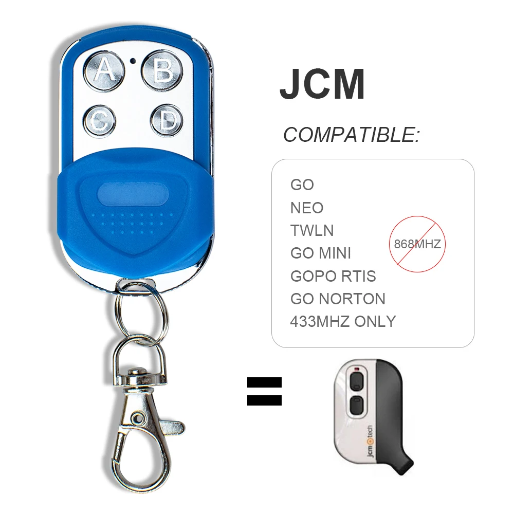 Novo JCM GO NEO TWLE GO MINI GOPO RTIS GO NORTON Duplicador de controlo remoto JCM 433.92mhz Comando de porta de garagem Abridor de porta 433mhz