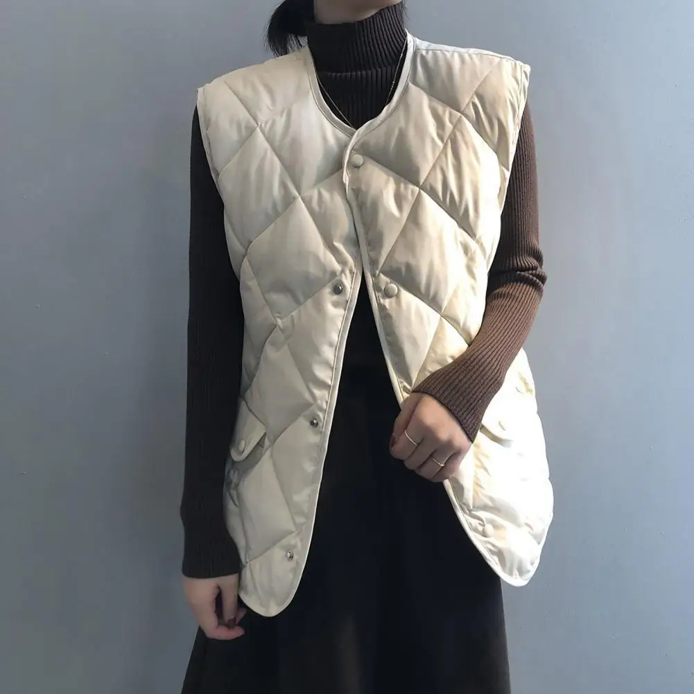 Cotton Waistcoat Lady Pure Color Crew Neck Winter Waistcoat O-neck Vest Jacket Flap Pockets Sleeveless Women Waistcoat 80%