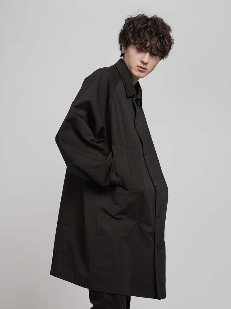 Single Breasted Long Trench Coat men's Loose Coat Autumn Casual Soviet Army Coat Black Green Robe