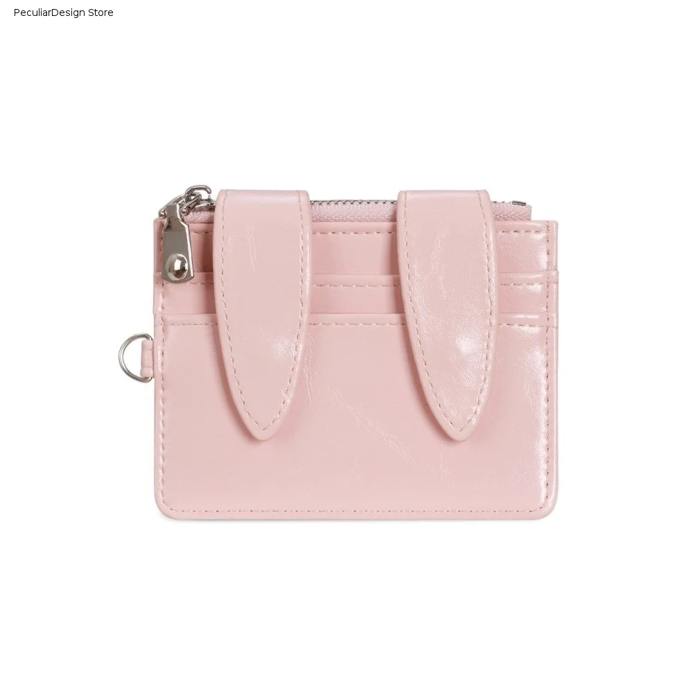 Glossy PU Leather Bunny Ear Card Holder Multi Slots Snap Button Card Wallet Multi-functional Lightweight ID Card Case Students