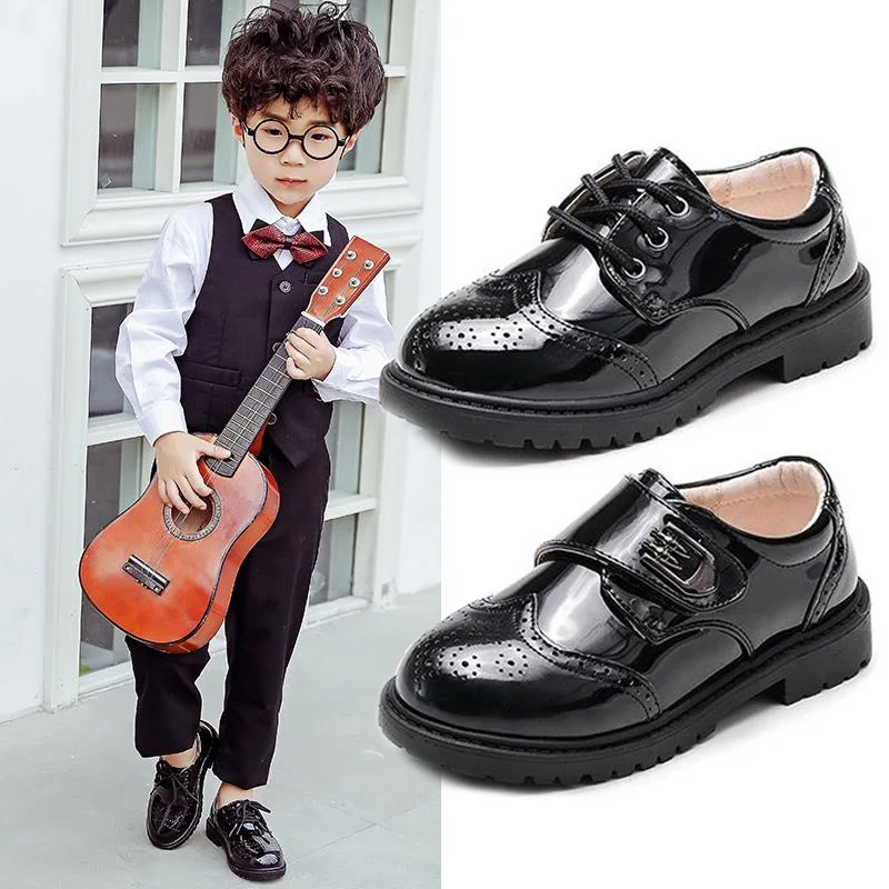 Sapatos de couro infantil, preto para meninos, sapatos de dança pequeno estilo britânico, escola primária para bebês, flor perfor boys, primavera, 2022