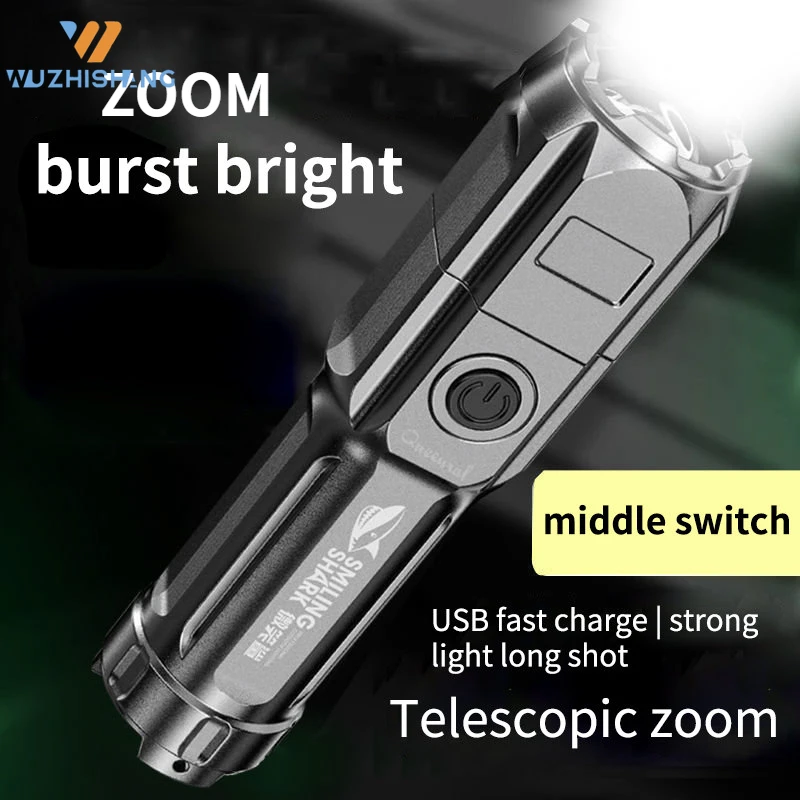 

3 Modes Led Flashlight Ultra Pwerful USB Portable Rechargable Strong Brightness Strong Light High Power Zoom Outdoor Lighting