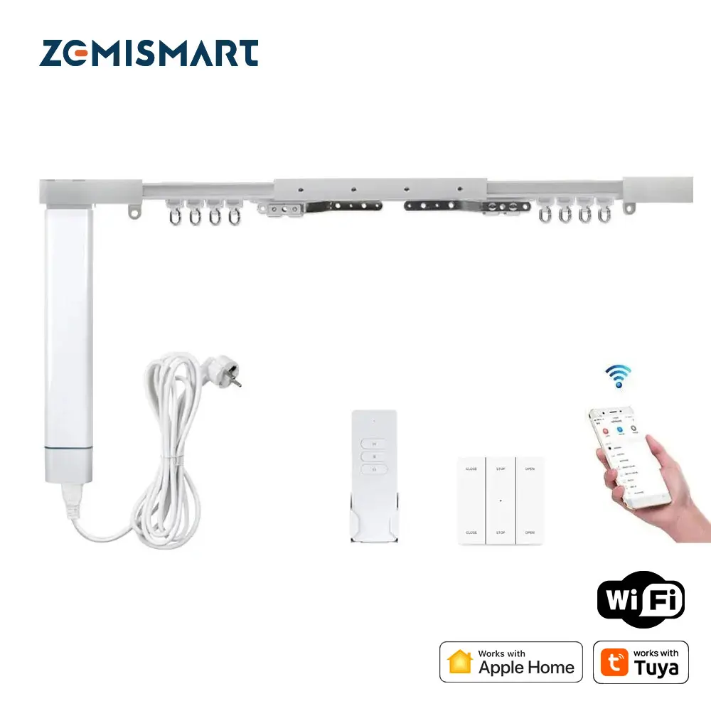 Zemismart WiFi Homekit Smart Electric Curtain Motor with Custom Track Work with Tuya Alexa Google Home Wall Mount Ceiling Mount