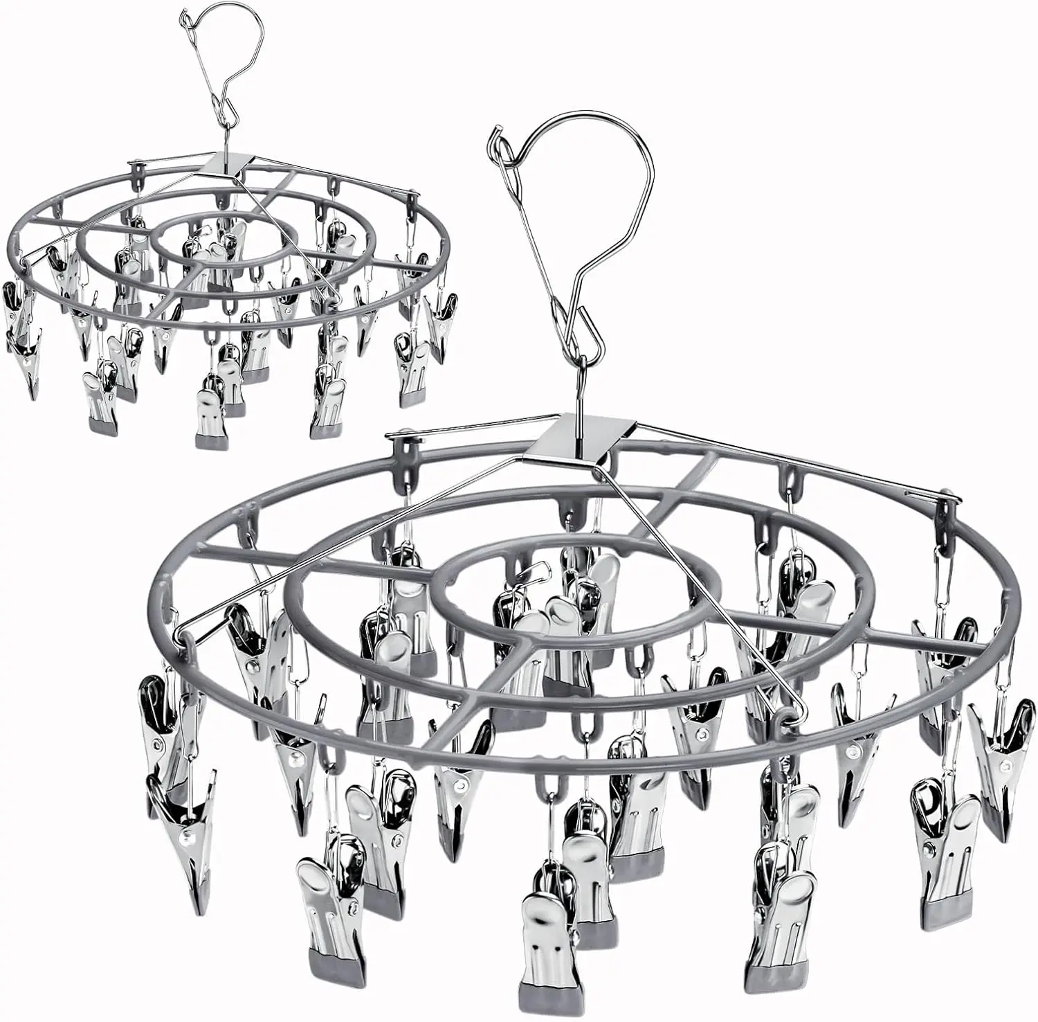 

Foldable Metal Drying Rack with 24 Clips for Socks, Underwear, and Delicates - Indoor Laundry Organizer