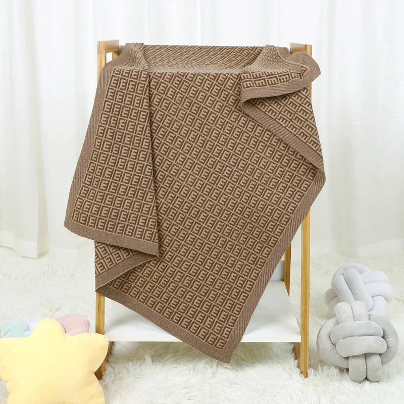 Couverture en tricot à carreaux pour nouveau-né, 100% coton, pour fille et garçon, poussette, lange, super doux, sac de couchage, lit pour bébé, CPull, lettre, couette, 100x80cm