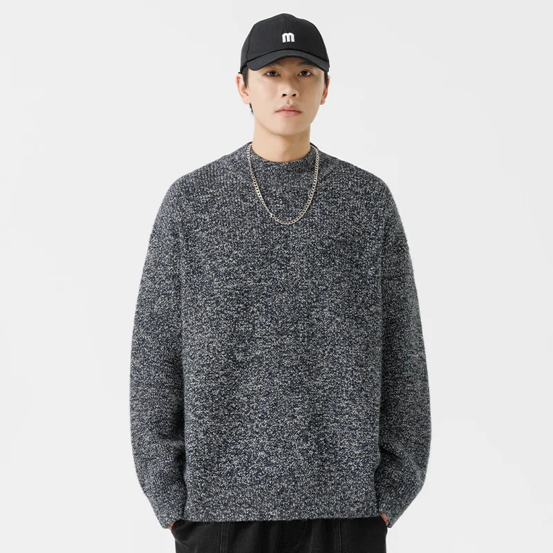 New men's crewneck trend knitwear bottom half turtleneck sweater for Fall/Winter 2024 fake model