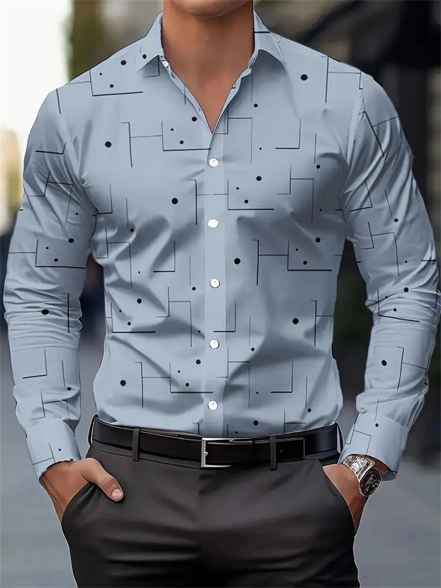 Men's Fashion Polka Dot Digital Print Shirts, Casual Breathable Lapel Button Long Sleeve Shirt Men's Clothing Men's Formal tops