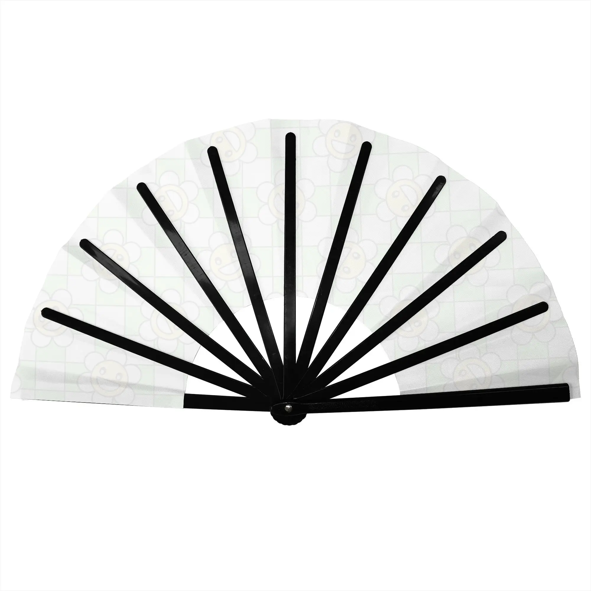 Happy Face Daisy Flower   Portable Pocket Fan Outdoor Green Checkered  Folding Fan Chinese Dance Cooling Handheld Fans