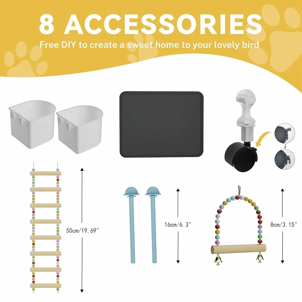 Extra Large Bird Cage, Bla Parakeet Cages With Rolling Stand & Wheels, Wide Birdcage For Parrots Cockatiels Conure Budgie