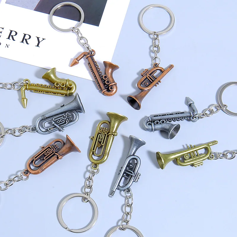 Trumpet Tuba Keyring Bag Decor Musical Instrument Music Themed Gifts for Music Lovers Keychains Retro Metal Saxophones Miniature