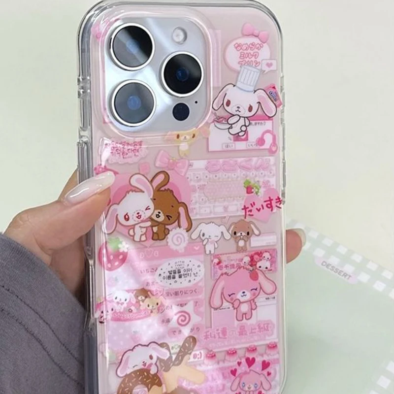 INS Japón Linda chica rosa lindo conejo de postre de dibujos animados para iPhone16 15 14 13 12 11Pro Max funda de teléfono con patrón interesante creativo